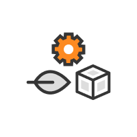icono de cubo, hoja y configuración